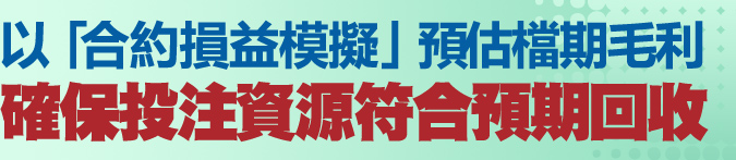以「合約損益模擬」預估檔期毛利，確保投注資源符合預期回收