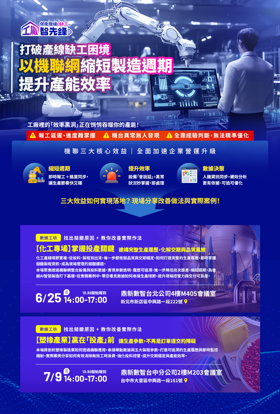 「《工廠智先鋒 | 打破產線缺工困境，以機聯網縮短製造週期，提升產能效率》」的活動說明圖片。