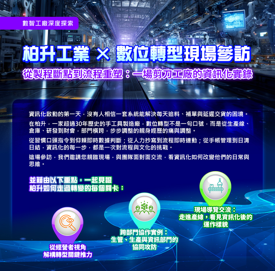「柏升工業 × 數位轉型現場參訪」的活動說明圖片。