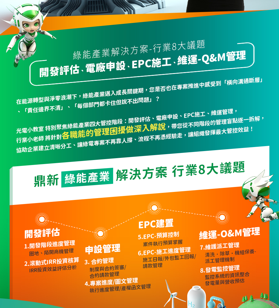 「《光電小教室》綠能產業(光.風.儲能)之四大階段管理破解術 職能痛點 × 解法全收錄！」的活動說明圖片。